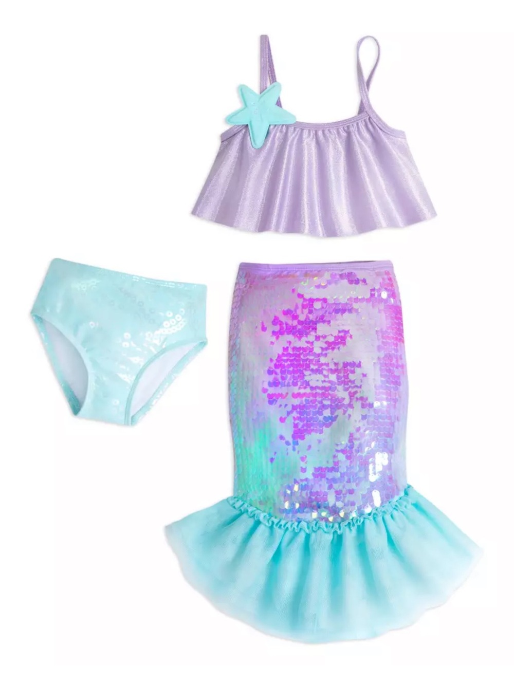 Disney Girls Lavender and Aqua Sequin Little Mermaid Bikini Set